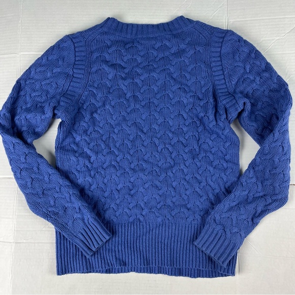 J. Crew Women Sz XS Sweater Honeycomb Cable Knit Wool Angora Blend Preppy Blue - Picture 2 of 9